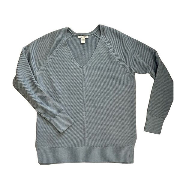 Athleta Women's Ribbed Knit V-Neck Sweater Blue Small Pullover - Picture 2 of 6